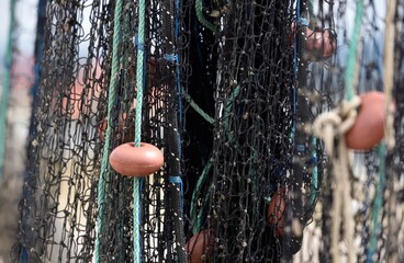 Fishing nets and floats close up