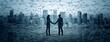 © RZ Design - two people in suits shaking hands in front of other background, in the style of futurist elements, technological, business man