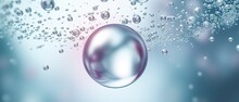 Cosmetic Moisturizer Water Molecule, Cosmetic Essence, Liquid Bubble, Molecule Inside Liquid Bubble On Water Background, 3d Rendering