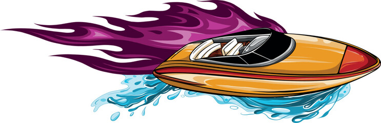 Wall Mural - vector illustration of sea boat with flames