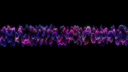 Wall Mural - glow pink purple blue digital landscape. wavy particle. waves dots. isolated on black. 4k 60fps. mot