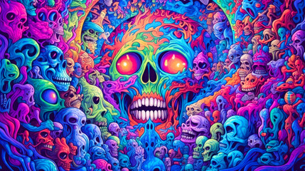 Skulls, psychedelic art. Generative AI