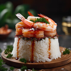 Wall Mural - shrimp grilled delicious seasoning spices with rice