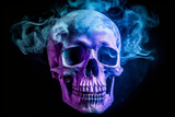 Fototapeta Tęcza - colorful skull with smoke coming out of skull's head and eyes, , created with Generative AI Technology