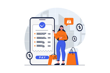 Wall Mural - secure payment web concept with character scene. woman paying bills with protect of personal financi