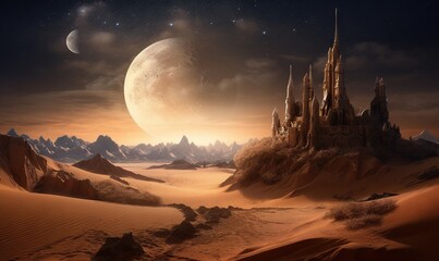 Wall Mural - a desert with a castle in the middle of the desert. generative ai