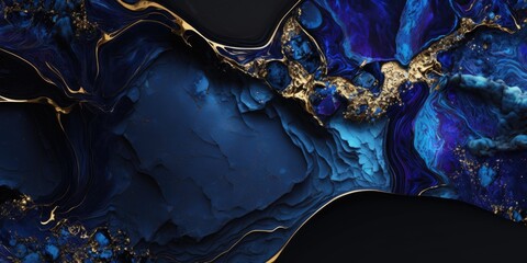 Wall Mural - sapphire blue marble stone with gold vein. vivid graphite texture geode wallpaper background.