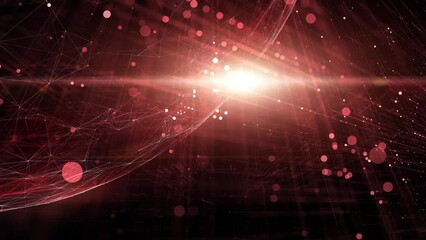 Wall Mural - futuristic red sphere cyberspace network with spot light lines and dots background. loop animation.
