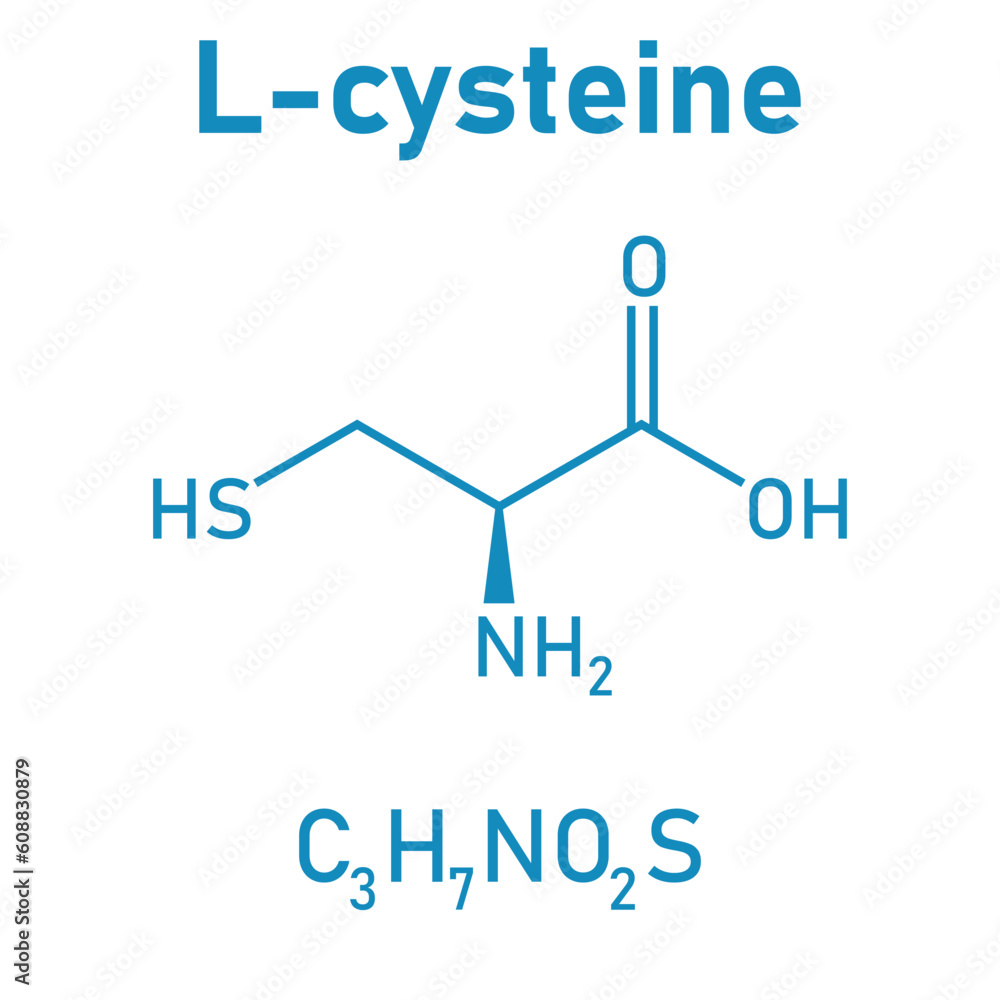 Chemical structure of L-cysteine (C3H7NO2S). Chemical resources for ...