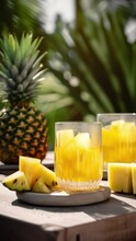 In Summer Garden Cold Yellow Drink Pineapple Juice Cocktail, Ai Generation