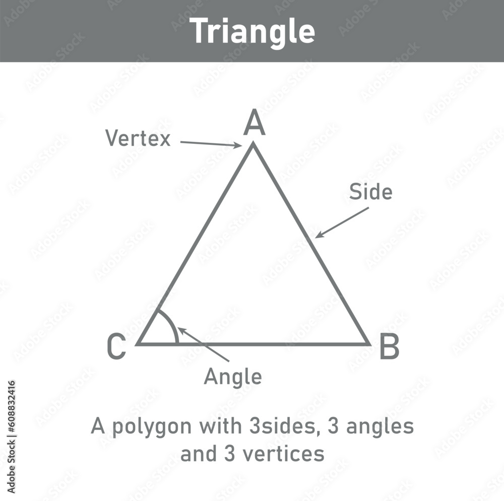 Parts of triangles. Vertex, side and angle. Two-dimensional shape ...