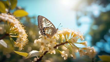 Wall Mural - spring butterfly on a flower background. Generative Ai