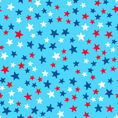 USA patriotic seamless pattern. American traditional backdrop.  Red white blue stars background. Vector template for fabric, textile, wallpaper, wrapping paper, etc