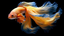 Betta Fish. Colorful Fighting Siamese Fish With Beautiful Silk Tail Isolated On Black. Amazing Exotic Tropical Fish Ai Generated Illustration