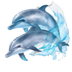 Wall Mural - two dolphins are swimming in the water on a transparent background png isolated generative ai