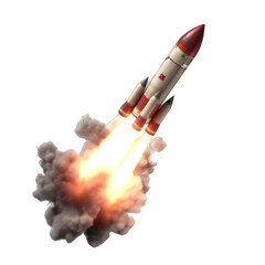 a red and white rocket being launched on a transparent background png isolated generative ai