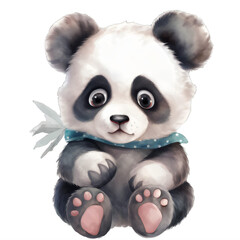 Wall Mural - a panda bear with a blue ribbon around its neck on a transparent background png isolated generative 