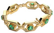 Golden bracelet with green emeralds isolated on a white background, generative AI jewelry