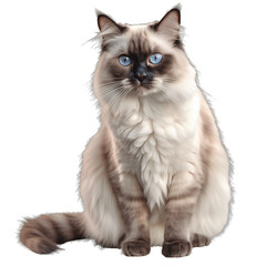 Wall Mural - a ragdoll cat with blue eyes sitting down on a transparent background png isolated generative ai