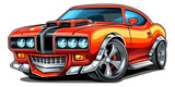 Classic orange American muscle car cartoon isolated Illustration. Generative AI.