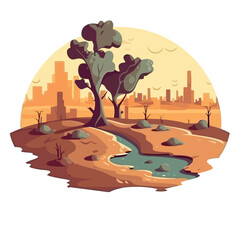 Sticker - Autumn landscape with forest silhouette