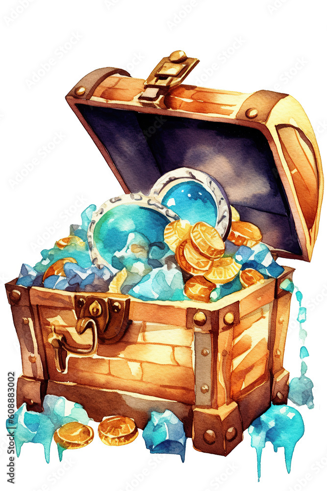 treasure chest watercolor clipart cute isolated on white background ...