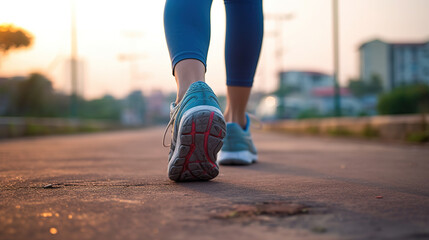 Asia, a woman's legs walking on a road, close up, a running track, a person walking on a road, close up,.