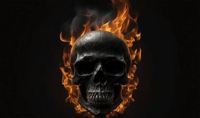 Wall Mural - Burning skull in plain black background from Generative AI