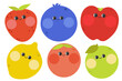 Set of 6 Cute Fruit Cartoon Character Vector Illustration