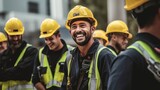 Fototapeta  - Generative AI happy of team construction worker working at construction site