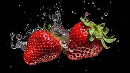 Wall Mural - strawberry falling into water