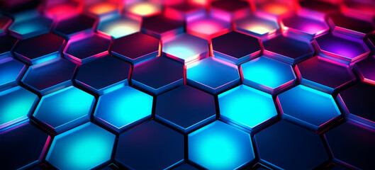 Wall Mural - hexagon geometric pattern background with luminous effect, generative ai