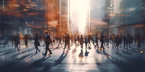 Blurred business people walking in the city scape , Generative Ai