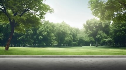 Wall Mural - A serene green city park scene, devoid of people. The essence of urban green spaces, oases of calm amid bustling city life. Generative AI