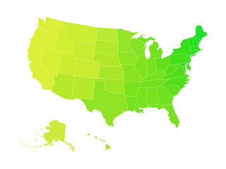 Poster - Blank map of United States of America divided into states. Simplified flat silhouette vector map in shades of green