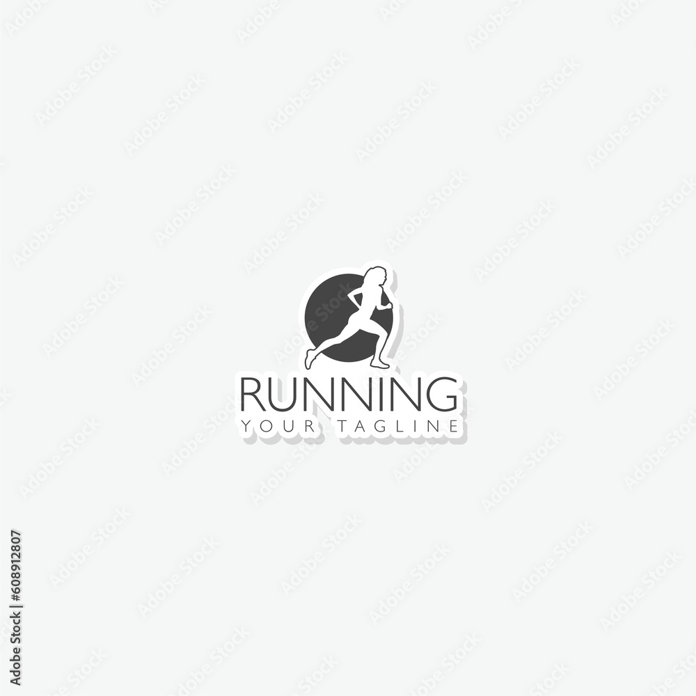 Running logo template sticker isolated on white