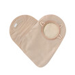 Two piece ostomy appliance with pouches in the shape of a heart isolated a transparent background.