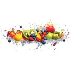 fruit splashing water on a transparent background. Generative AI