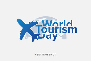 world tourism day background illustration with airplane in grey background.