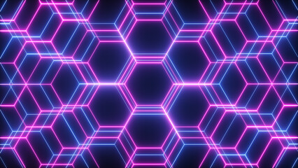 Neon light hexagon pattern futuristic technology background