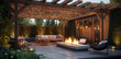 a beautiful outdoor living space with pergola to enjoy a light, generative AI
