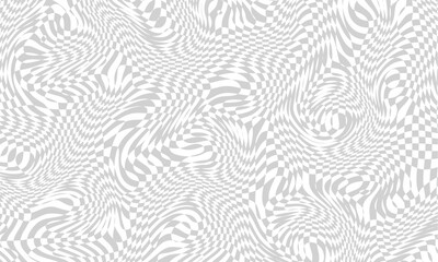 Fototapete - Stylish abstract wavy transparent photoshop background. Checker chess board square grid line gray and white vector background