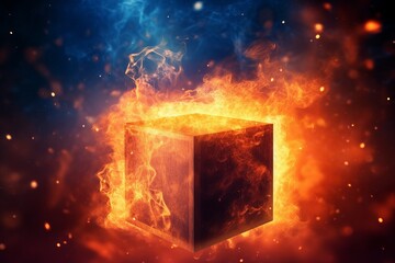 Fire cube background. Generate Ai