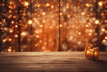 Christmas Bokeh Wooden Background. Generate Ai