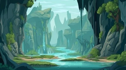Wall Mural - abstract background green canyon. an artistic illustration in a banner design, displaying an abstrac