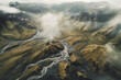 © Michael Schauer - Aerial Photograph of a Glacial River Delta in Iceland with many meandering branches and veins