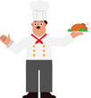 Chef holding roasted turkey plate isolated background.Cute Chef cartoon flat vector illustration