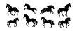 © abcvector - Set of horse silhouette animal set isolated on white background. Black horses graphic element vector illustration