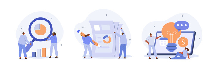 Wall Mural - digital business concept illustrations. collections of people working together on project. analytics