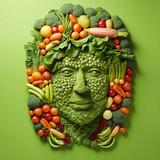 Fototapeta Kuchnia - Silhouette of a person's head composed of fruits and vegetables, nutritionist concept, head of vegetarian man made of fruits and vegetables. Concept of healthy eating. Generative AI